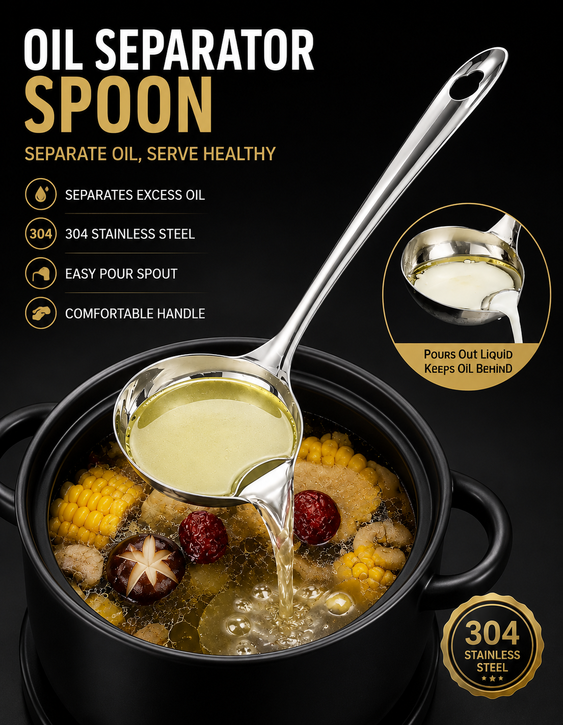 Premium Stainless Steel Oil Separation Spoon