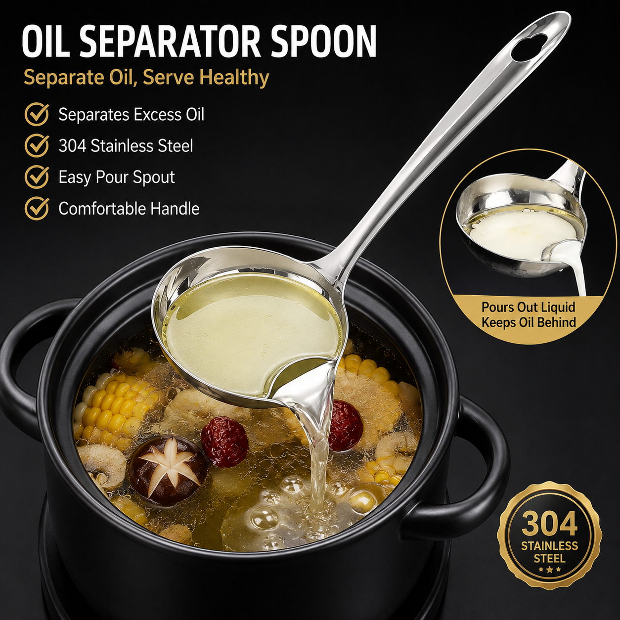 Premium Stainless Steel Oil Separation Spoon