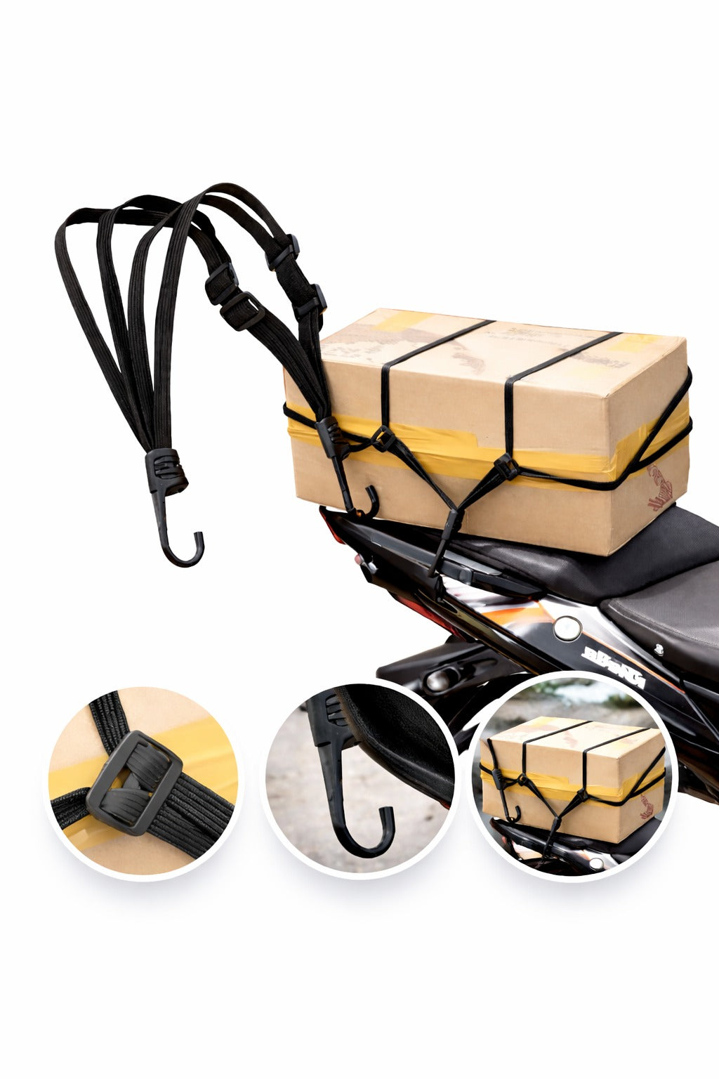 Adjustable Motorcycle Cargo Bungee Net with Hooks